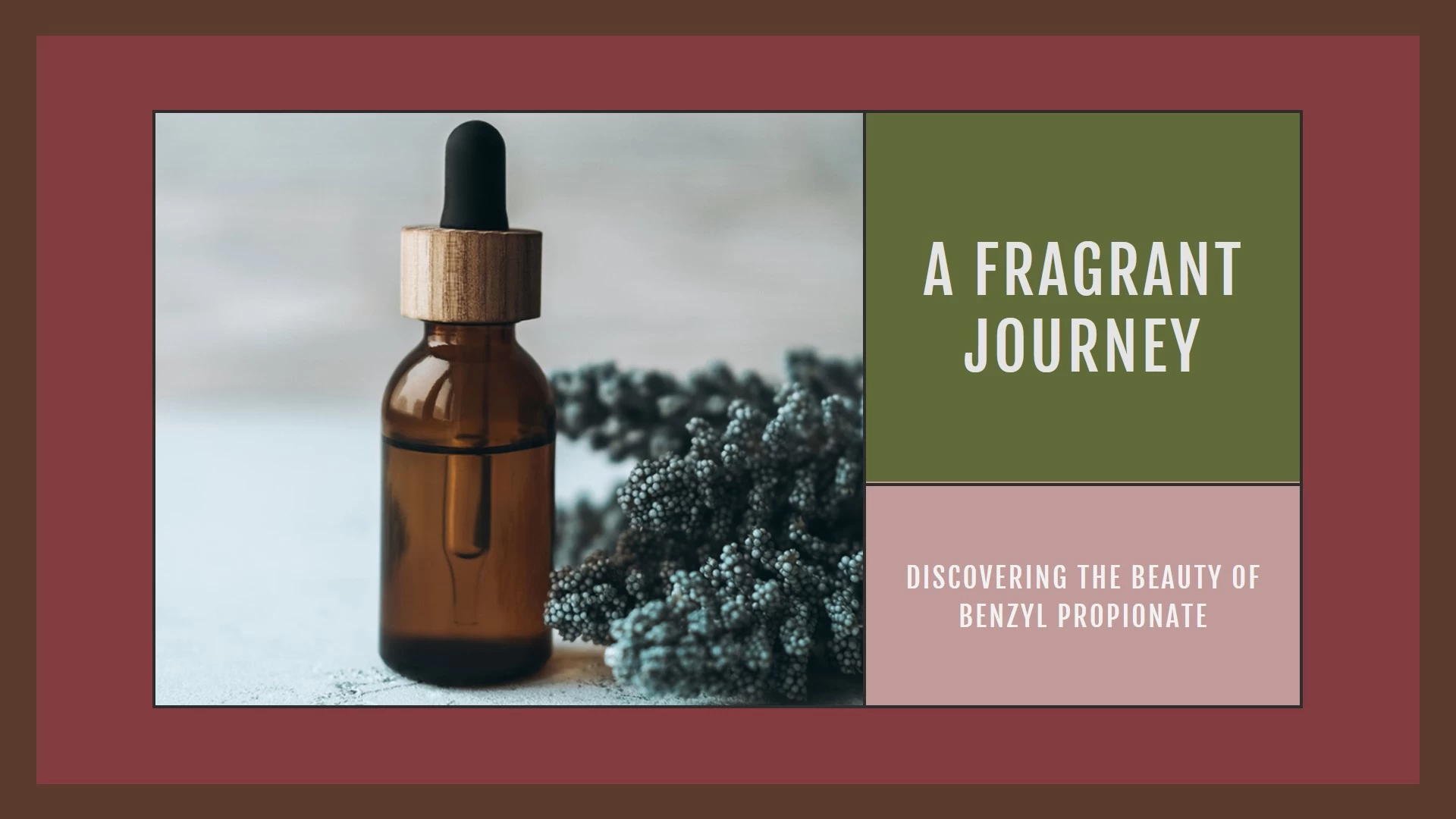 Illustrative diagram showcasing the chemical structure of Benzyl Propionate, accompanied by various images of its sources like fruits and flowers, emphasizing its fragrant journey in perfumery and flavoring industries.